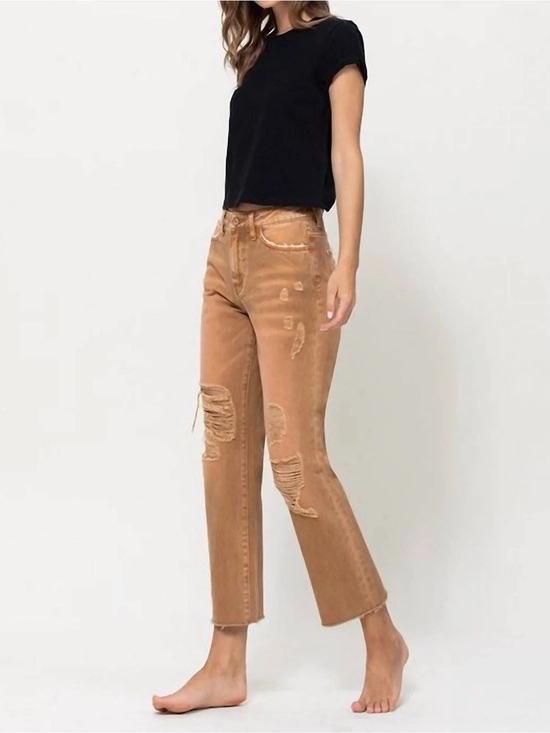Vervet Denim - Vervet By Flying Monkey - Coco Straight Cropped Jeans Tan Distressed Women’s 24